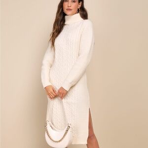 Lulu's Cream Cable Knit Midi Dress